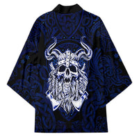 Vikings Skull Kimono with Horned Helmet, Blue Axes and Runes Norse Warrior Tribute - Wonder Print Shop