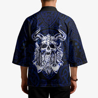 Vikings Skull Kimono with Horned Helmet, Blue Axes and Runes Norse Warrior Tribute - Wonder Print Shop
