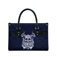 Vikings Skull Leather Bag with Horned Helmet, Blue Axes and Runes Norse Warrior Tribute - Wonder Print Shop