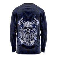 Vikings Skull Long Sleeve Shirt with Horned Helmet, Blue Axes and Runes Norse Warrior Tribute - Wonder Print Shop