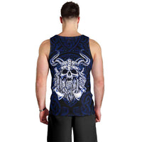 Vikings Skull Men Tank Top with Horned Helmet, Blue Axes and Runes Norse Warrior Tribute - Wonder Print Shop