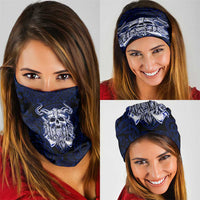 Vikings Skull Neck Gaiter with Horned Helmet, Blue Axes and Runes Norse Warrior Tribute - Wonder Print Shop