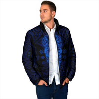 Vikings Skull Padded Jacket with Horned Helmet, Blue Axes and Runes Norse Warrior Tribute - Wonder Print Shop
