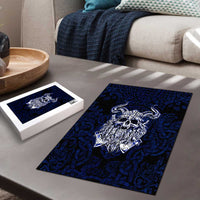 Vikings Skull Puzzle with Horned Helmet, Blue Axes and Runes Norse Warrior Tribute - Wonder Print Shop