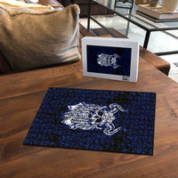 Vikings Skull Puzzle with Horned Helmet, Blue Axes and Runes Norse Warrior Tribute - Wonder Print Shop