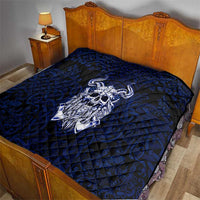Vikings Skull Quilt with Horned Helmet, Blue Axes and Runes Norse Warrior Tribute - Wonder Print Shop