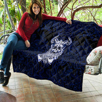Vikings Skull Quilt with Horned Helmet, Blue Axes and Runes Norse Warrior Tribute - Wonder Print Shop