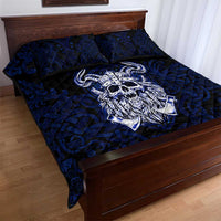 Vikings Skull Quilt Bed Set with Horned Helmet, Blue Axes and Runes Norse Warrior Tribute - Wonder Print Shop