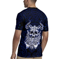 Vikings Skull Rugby Jersey with Horned Helmet, Blue Axes and Runes Norse Warrior Tribute - Wonder Print Shop
