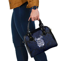 Vikings Skull Shoulder Handbag with Horned Helmet, Blue Axes and Runes Norse Warrior Tribute - Wonder Print Shop