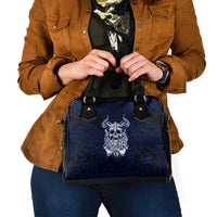 Vikings Skull Shoulder Handbag with Horned Helmet, Blue Axes and Runes Norse Warrior Tribute - Wonder Print Shop