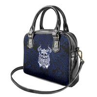 Vikings Skull Shoulder Handbag with Horned Helmet, Blue Axes and Runes Norse Warrior Tribute - Wonder Print Shop