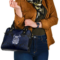Vikings Skull Shoulder Handbag with Horned Helmet, Blue Axes and Runes Norse Warrior Tribute - Wonder Print Shop