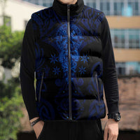 Vikings Skull Sleeveless Puffer Jacket with Horned Helmet, Blue Axes and Runes Norse Warrior Tribute - Wonder Print Shop