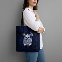Vikings Skull Tote Bag with Horned Helmet, Blue Axes and Runes Norse Warrior Tribute - Wonder Print Shop