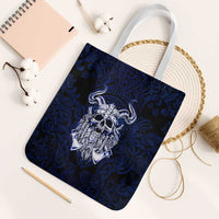 Vikings Skull Tote Bag with Horned Helmet, Blue Axes and Runes Norse Warrior Tribute - Wonder Print Shop