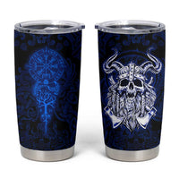 Vikings Skull Tumbler Cup with Horned Helmet, Blue Axes and Runes Norse Warrior Tribute - Wonder Print Shop
