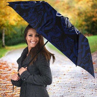 Vikings Skull Umbrella with Horned Helmet, Blue Axes and Runes Norse Warrior Tribute - Wonder Print Shop