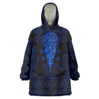 Vikings Skull Wearable Blanket Hoodie with Horned Helmet, Blue Axes and Runes Norse Warrior Tribute - Wonder Print Shop