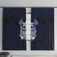 Vikings Skull Window Curtain with Horned Helmet, Blue Axes and Runes Norse Warrior Tribute - Wonder Print Shop