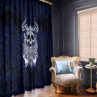 Vikings Skull Window Curtain with Horned Helmet, Blue Axes and Runes Norse Warrior Tribute - Wonder Print Shop