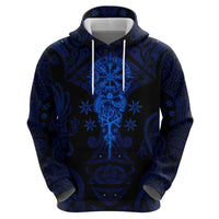 Vikings Skull Zip Hoodie with Horned Helmet, Blue Axes and Runes Norse Warrior Tribute - Wonder Print Shop