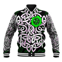 Vegvisir Baseball Jacket with Green Dragons and Norse Knots Viking Protection Tribute - Wonder Print Shop