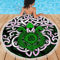Vegvisir Beach Blanket with Green Dragons and Norse Knots Viking Protection Tribute - Wonder Print Shop