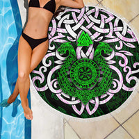 Vegvisir Beach Blanket with Green Dragons and Norse Knots Viking Protection Tribute - Wonder Print Shop