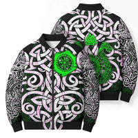 Vegvisir Bomber Puffer Jacket with Green Dragons and Norse Knots Viking Protection Tribute - Wonder Print Shop