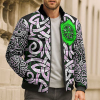Vegvisir Bomber Puffer Jacket with Green Dragons and Norse Knots Viking Protection Tribute - Wonder Print Shop