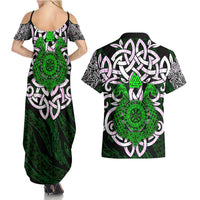 Vegvisir Couples Matching Summer Maxi Dress and Hawaiian Shirt with Green Dragons and Norse Knots Viking Protection Tribute - Wonder Print Shop