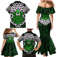 Vegvisir Family Matching Mermaid Dress and Hawaiian Shirt with Green Dragons and Norse Knots Viking Protection Tribute - Wonder Print Shop