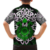Vegvisir Family Matching Off Shoulder Short Dress and Hawaiian Shirt with Green Dragons and Norse Knots Viking Protection Tribute - Wonder Print Shop