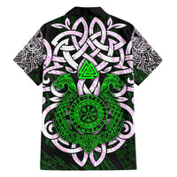 Vegvisir Family Matching Off Shoulder Short Dress and Hawaiian Shirt with Green Dragons and Norse Knots Viking Protection Tribute - Wonder Print Shop