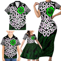 Vegvisir Family Matching Short Sleeve Bodycon Dress and Hawaiian Shirt with Green Dragons and Norse Knots Viking Protection Tribute - Wonder Print Shop