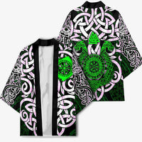 Vegvisir Kimono with Green Dragons and Norse Knots Viking Protection Tribute - Wonder Print Shop