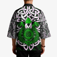 Vegvisir Kimono with Green Dragons and Norse Knots Viking Protection Tribute - Wonder Print Shop