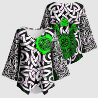 Vegvisir Kimono Sleeve Blouse with Green Dragons and Norse Knots Viking Protection Tribute - Wonder Print Shop
