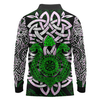 Vegvisir Long Sleeve Polo Shirt with Green Dragons and Norse Knots Viking Protection Tribute - Wonder Print Shop