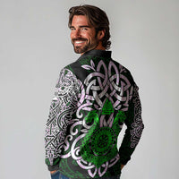 Vegvisir Long Sleeve Polo Shirt with Green Dragons and Norse Knots Viking Protection Tribute - Wonder Print Shop