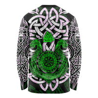 Vegvisir Long Sleeve Shirt with Green Dragons and Norse Knots Viking Protection Tribute - Wonder Print Shop