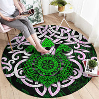 Vegvisir Round Carpet with Green Dragons and Norse Knots Viking Protection Tribute - Wonder Print Shop