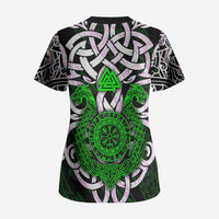 Vegvisir Scrub Top with Green Dragons and Norse Knots Viking Protection Tribute - Wonder Print Shop