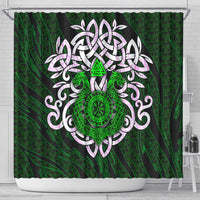 Vegvisir Shower Curtain with Green Dragons and Norse Knots Viking Protection Tribute - Wonder Print Shop