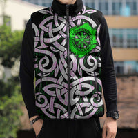 Vegvisir Sleeveless Puffer Jacket with Green Dragons and Norse Knots Viking Protection Tribute - Wonder Print Shop
