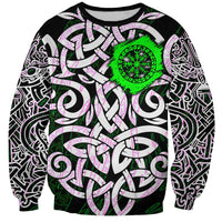 Vegvisir Sweatshirt with Green Dragons and Norse Knots Viking Protection Tribute - Wonder Print Shop