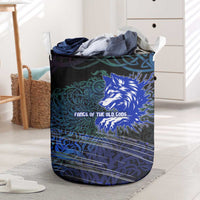 Fenrir Laundry Basket with Blue Wolf, Runes and Ragnarok End of Gods Tribute - Wonder Print Shop