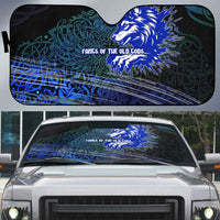 Fenrir Auto Sun Shade with Blue Wolf, Runes and Ragnarok End of Gods Tribute - Wonder Print Shop