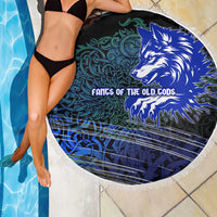 Fenrir Beach Blanket with Blue Wolf, Runes and Ragnarok End of Gods Tribute - Wonder Print Shop
